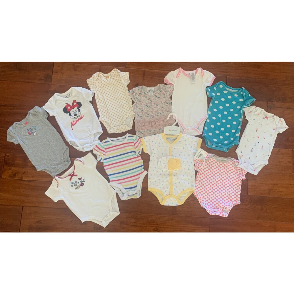 Baby Girl One Piece Cotton Bodysuits Size 3-6 Months Short Sleeve lot of eleven